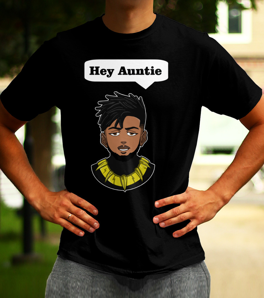 Erik Killmonger Hey Auntie Animated Character Necklace Black Panther T-Shirt