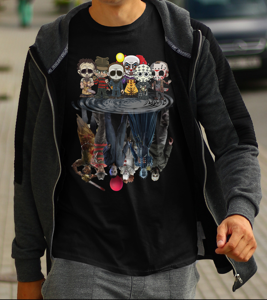 Horror Icons Chibi Reflections In Water Mirror T-Shirt
