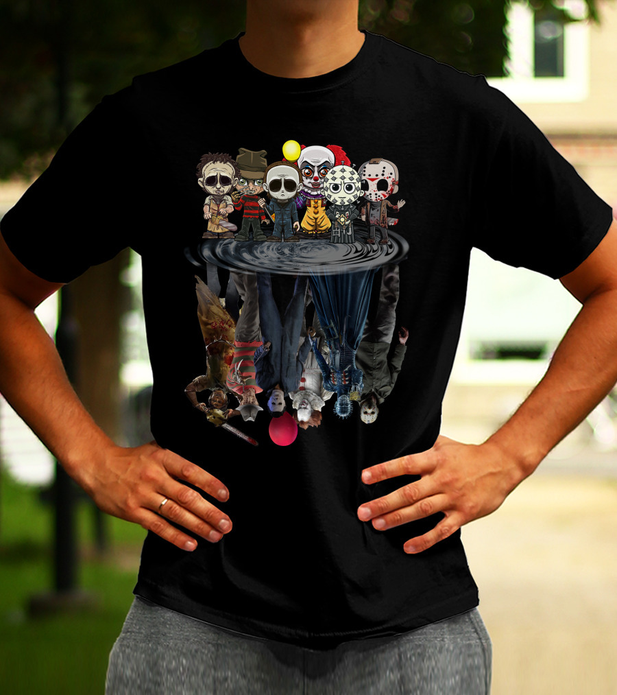 Horror Icons Chibi Reflections In Water Mirror T-Shirt