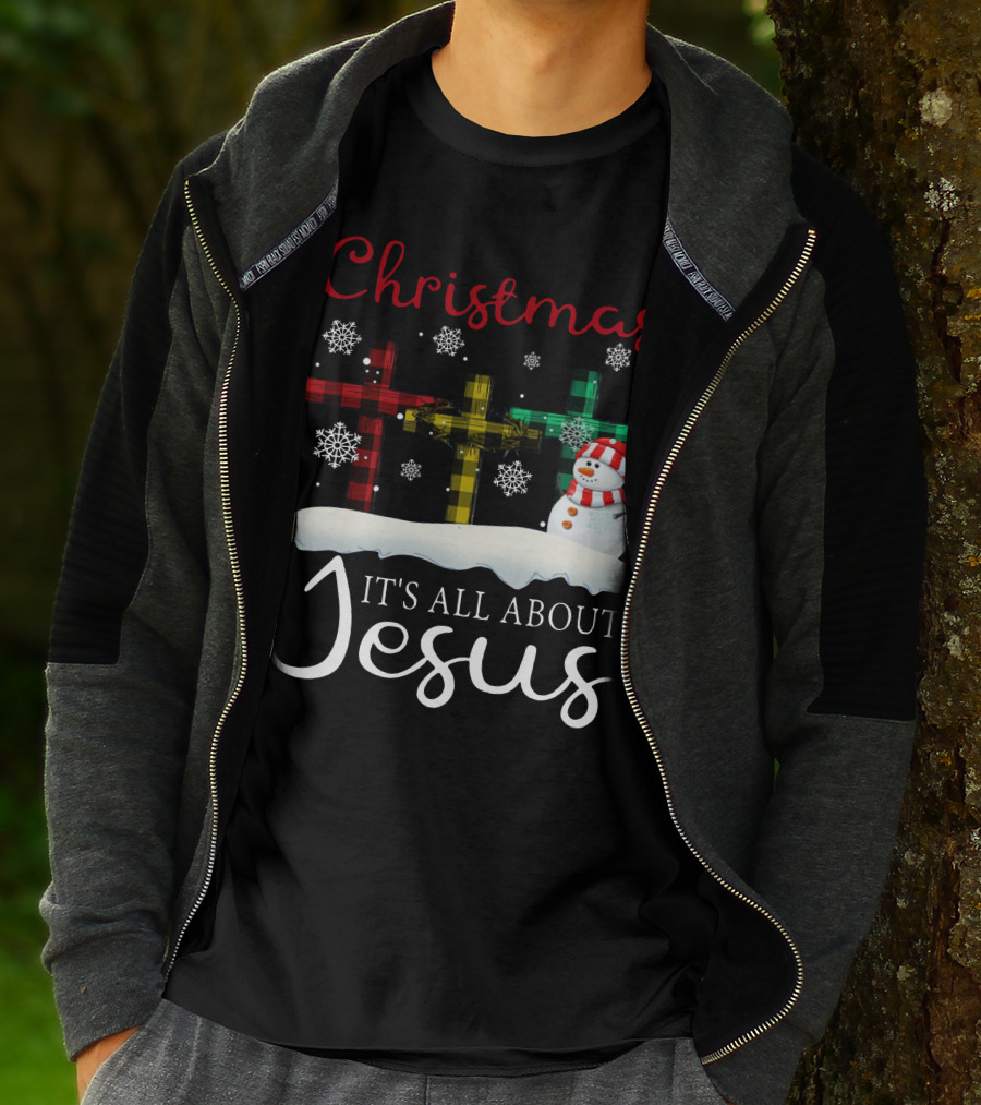 Christmas It's All About Jesus Crosses And Snowman T-Shirt