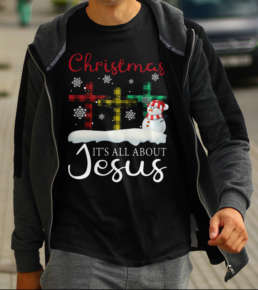 Christmas It's All About Jesus Crosses And Snowman T-Shirt