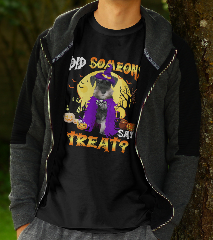 Did Someone Say Treat Miniature Schnauzer Halloween Pumpkins And Witch Hat T-Shirt