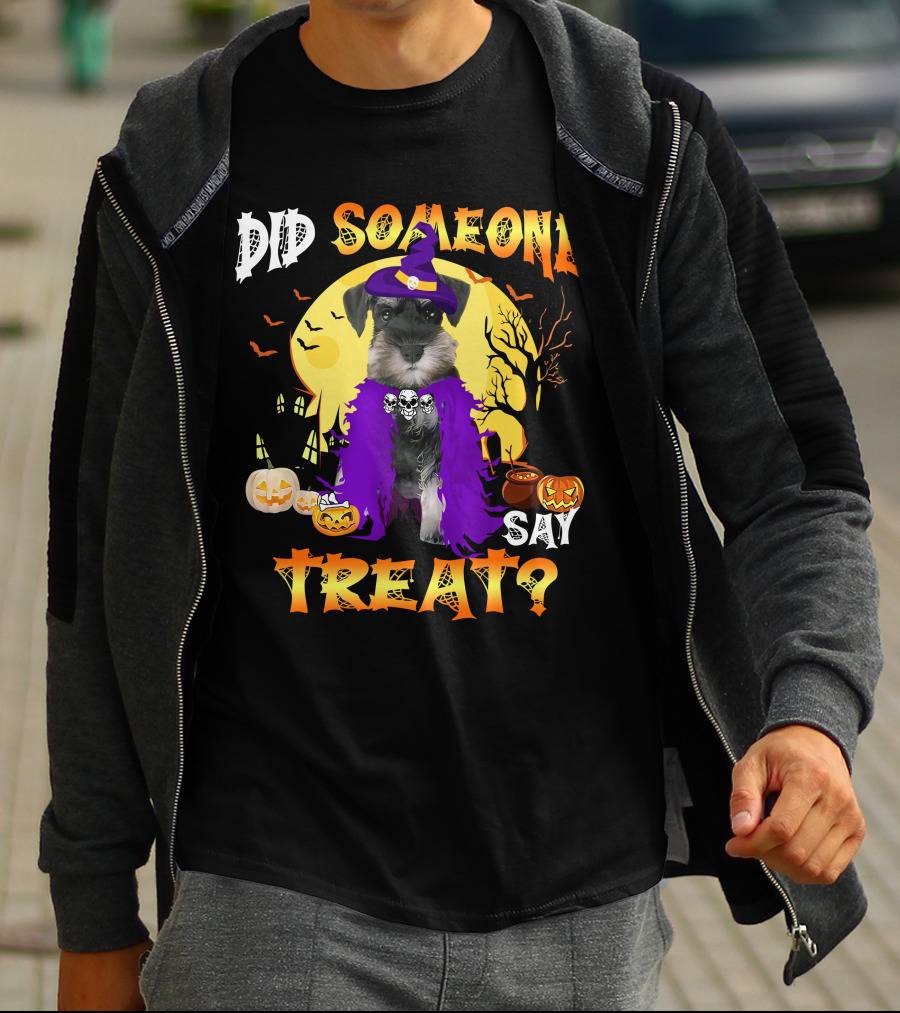 Did Someone Say Treat Miniature Schnauzer Halloween Pumpkins And Witch Hat T-Shirt