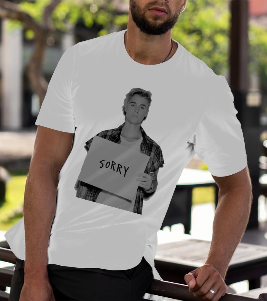 Sorry Justin Bieber Black And White Image T-Shirt