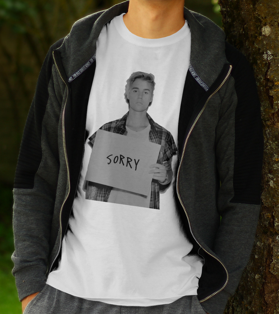 Sorry Justin Bieber Black And White Image T-Shirt