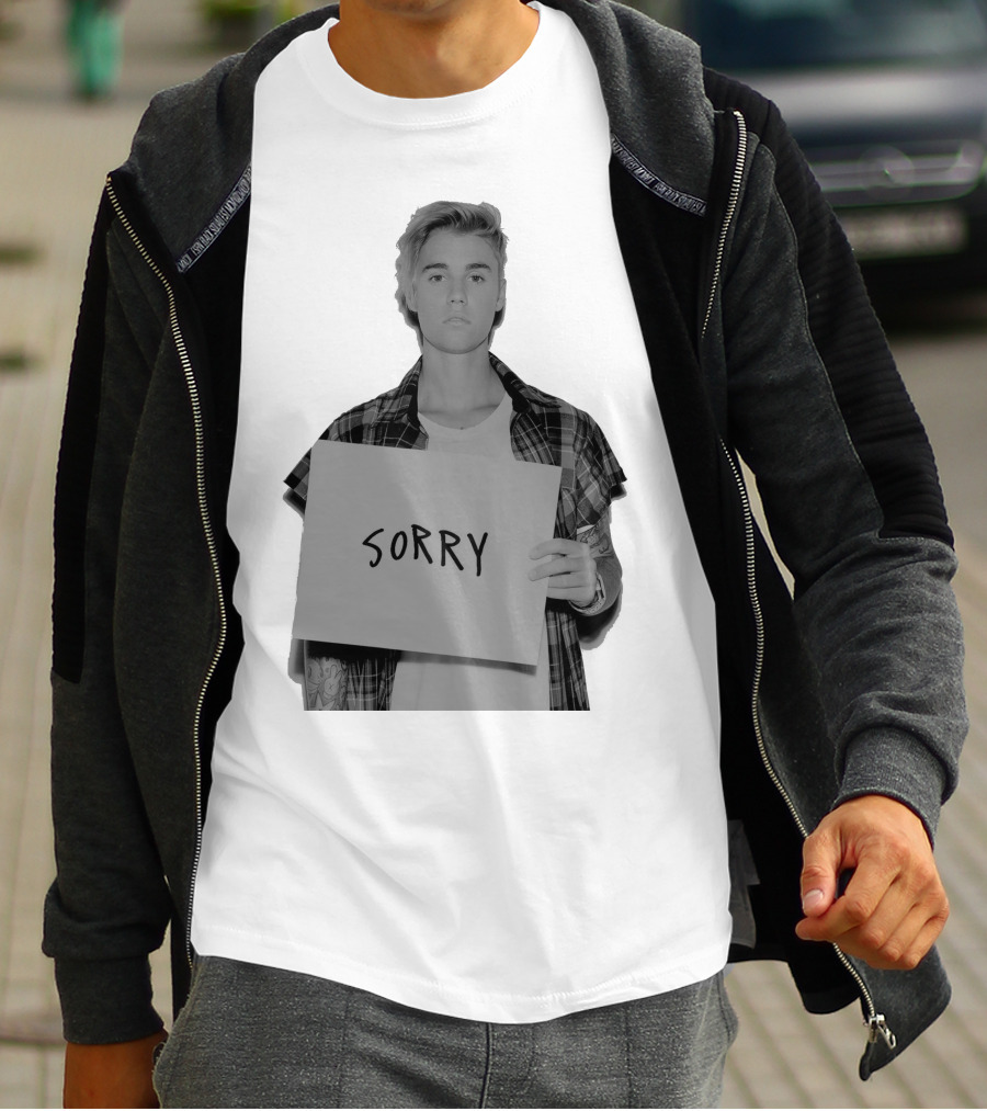 Sorry Justin Bieber Black And White Image T-Shirt