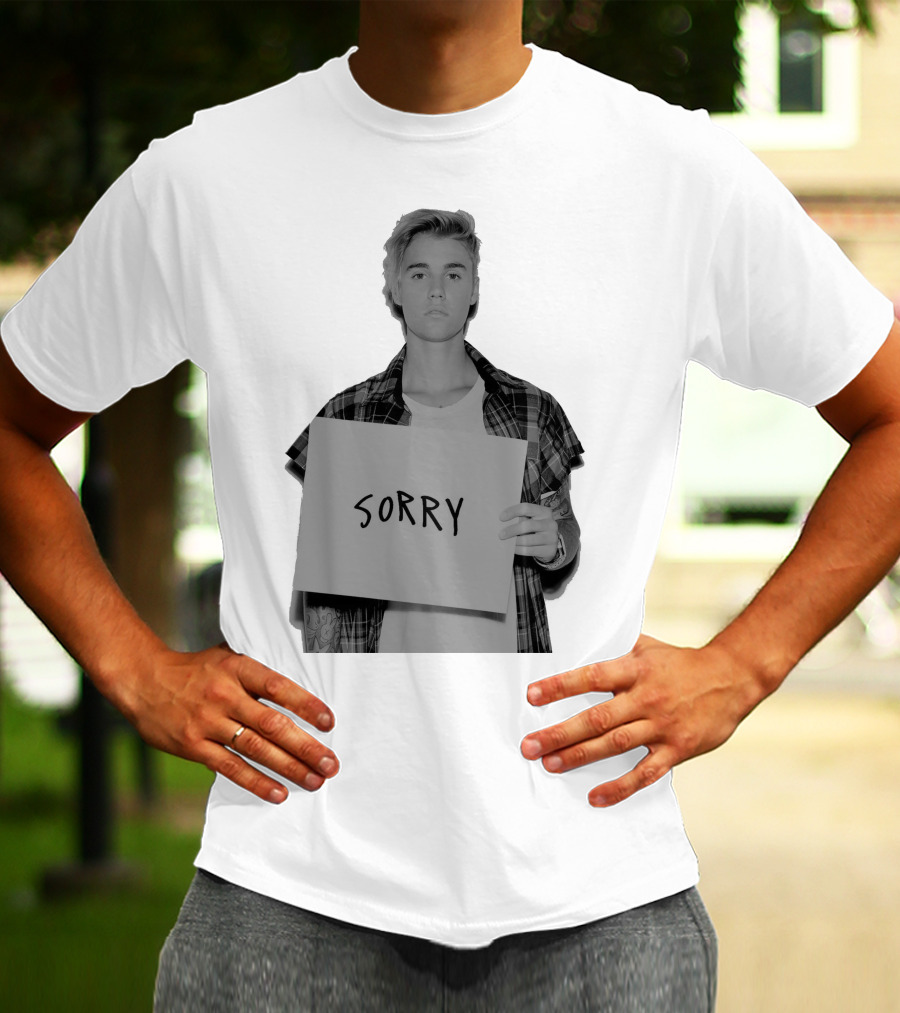 Sorry Justin Bieber Black And White Image T-Shirt