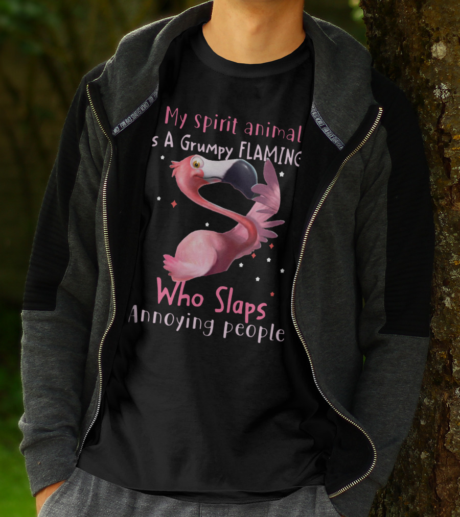My Spirit Animal Is A Grumpy Flamingo Who Slaps Annoying People T-Shirt