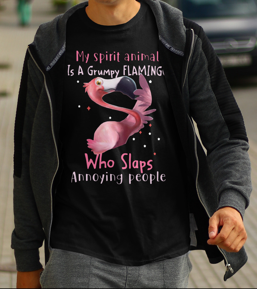 My Spirit Animal Is A Grumpy Flamingo Who Slaps Annoying People T-Shirt