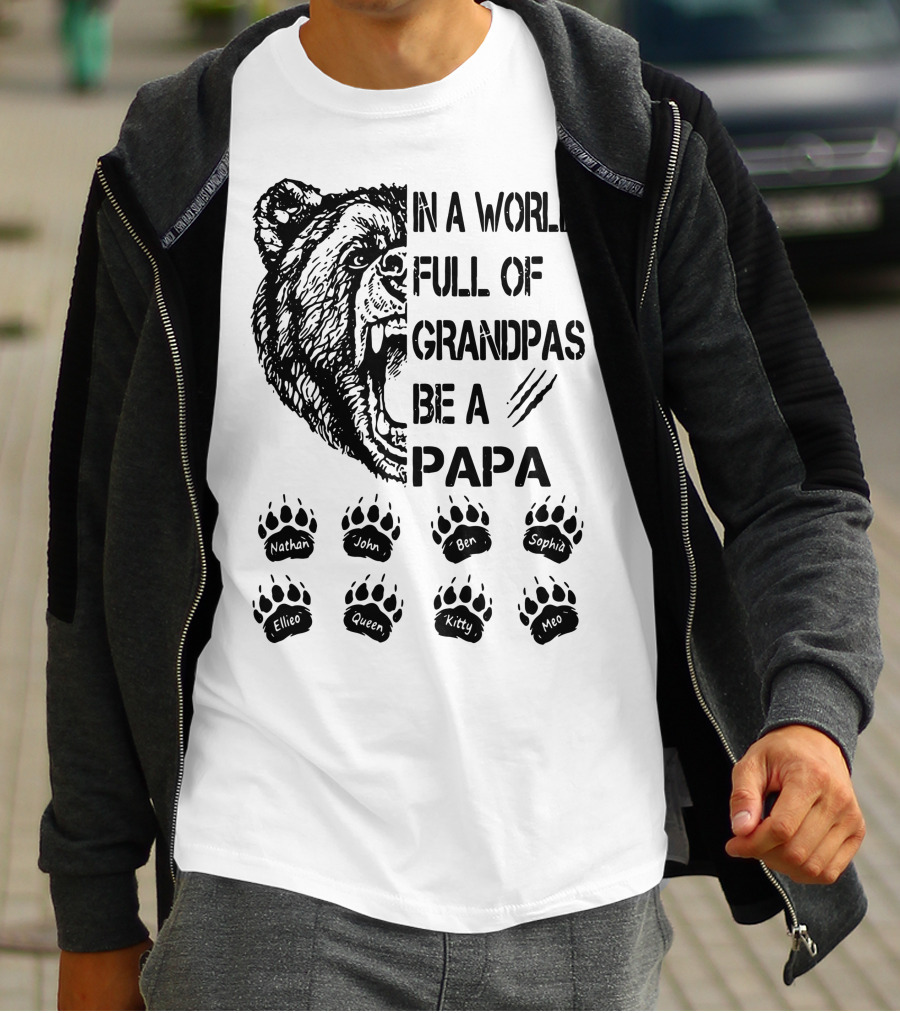 Bear In A World Full Of Grandpas Be A Papa Nathan John Ben Sophia Ellie Queen Kitty Neo T-Shirt