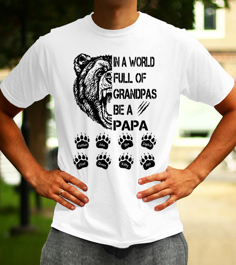 Bear In A World Full Of Grandpas Be A Papa Nathan John Ben Sophia Ellie Queen Kitty Neo T-Shirt