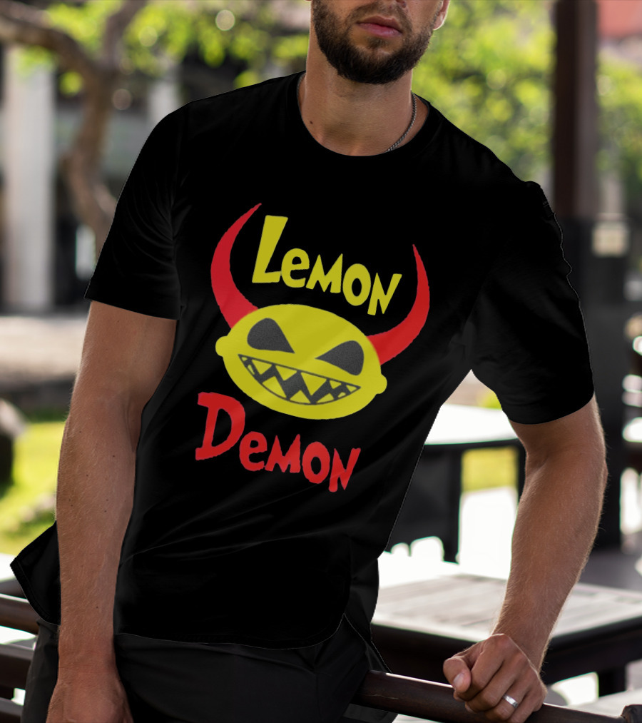 Lemon Demon Smiling Yellow Face With Red Horns T-Shirt