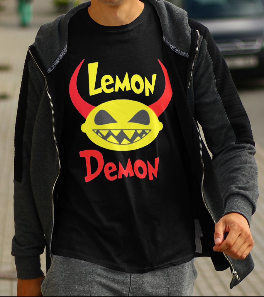 Lemon Demon Smiling Yellow Face With Red Horns T-Shirt