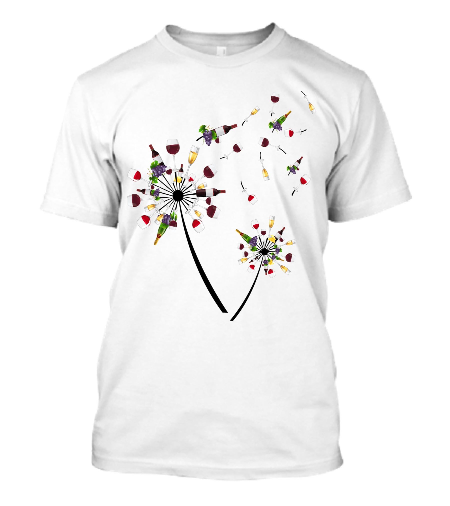 Printady Clothing Store Wine Glasses And Bottles Dandelion T-Shirt
