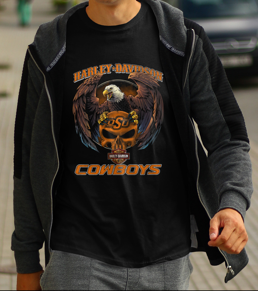 Harley Davidson Motor Cycles Dsu Oklahoma State Cowboys Eagle T-Shirt