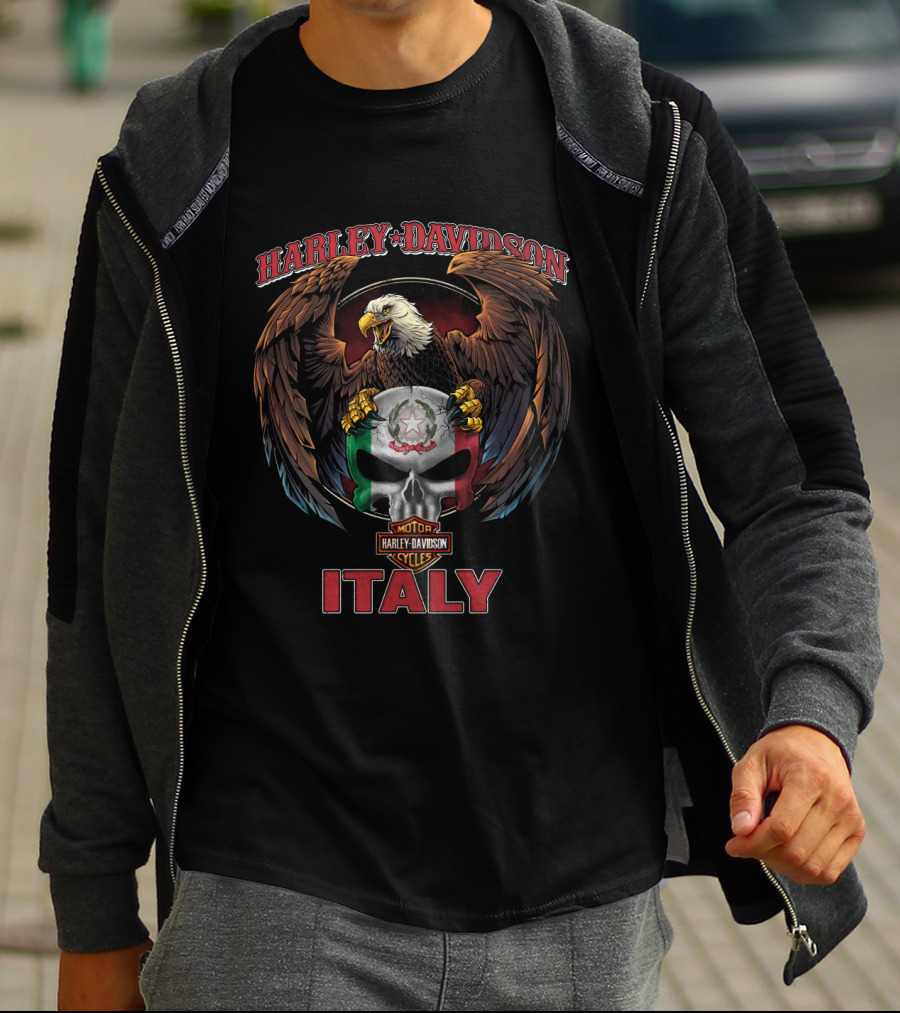 Harley Davidson Italy Eagle Skull Motorcycles T-Shirt