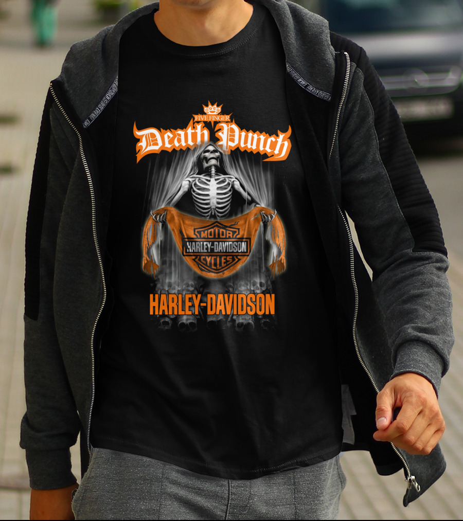 Five Finger Death Punch Harley Davidson Skeleton Motorcycles T-Shirt