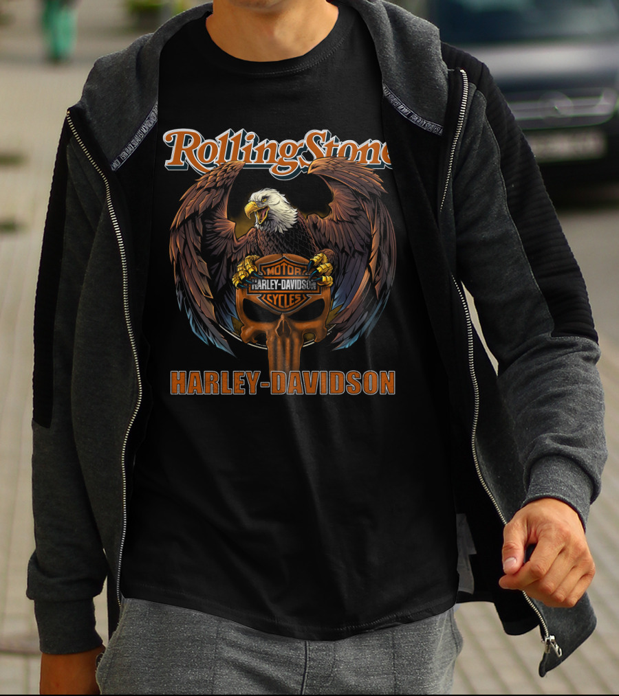 Rolling Stone Harley Davidson Motor Cycles Eagle Skull T-Shirt