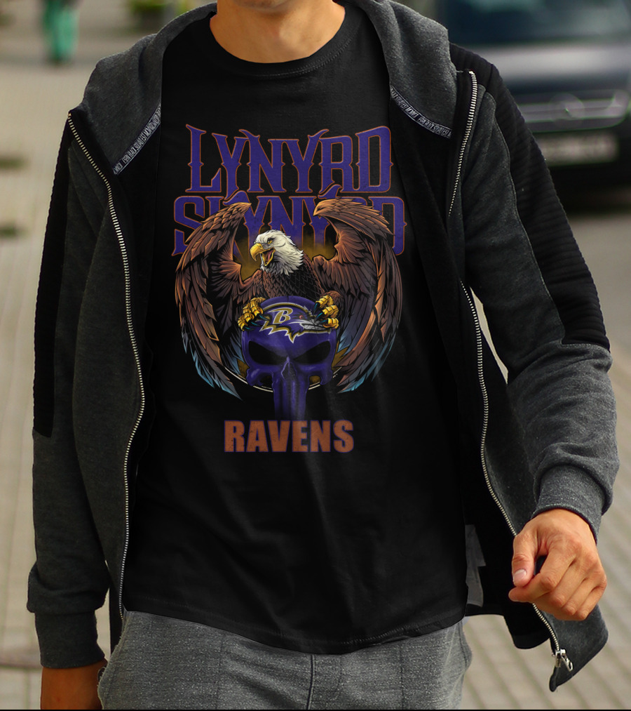 Lynyrd Skynyrd Baltimore Ravens Eagle Holding Helmet T-Shirt