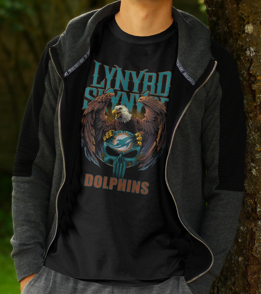 Lynyrd Skynyrd Miami Dolphins Eagle Skulls T-Shirt