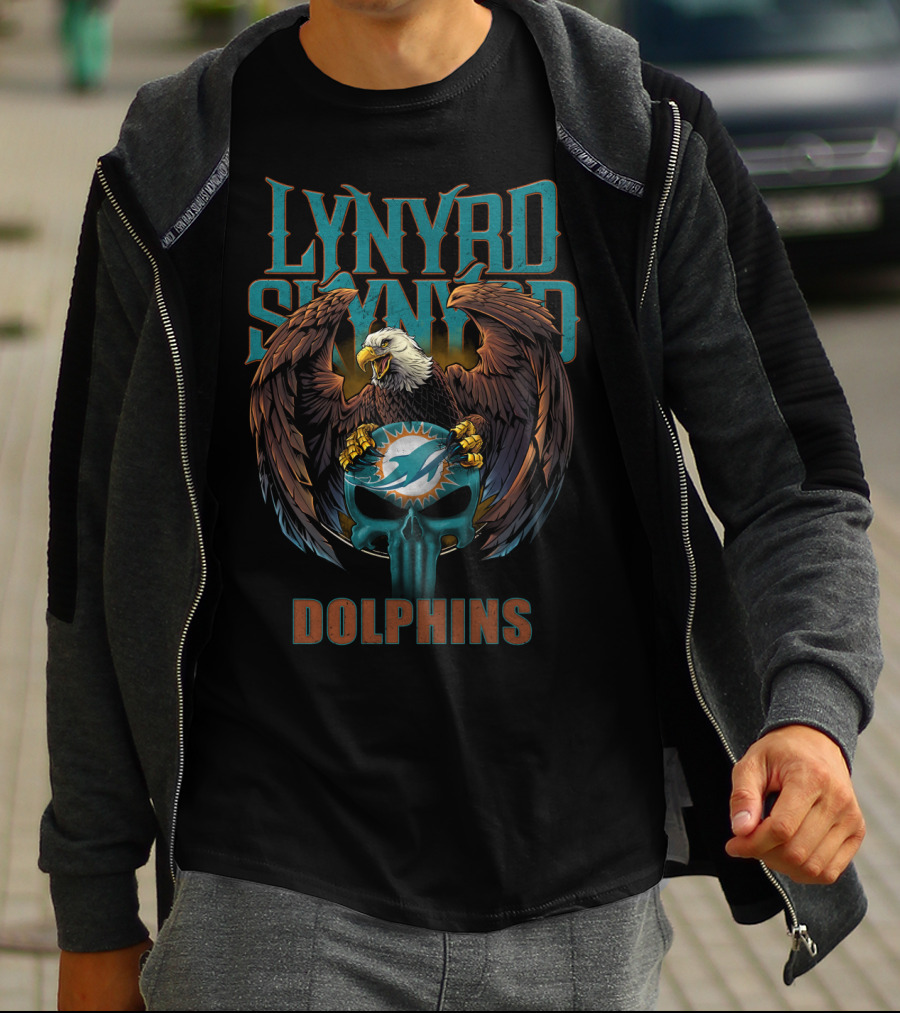 Lynyrd Skynyrd Miami Dolphins Eagle Skulls T-Shirt