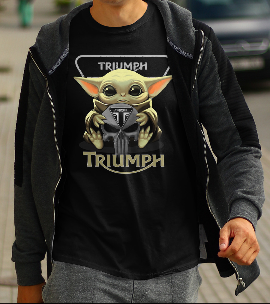 Triumph Motorcycles Baby Yoda Holding Triumph Skull T-Shirt