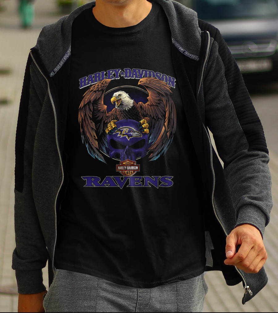 Harley Davidson Baltimore Ravens Motorcycles Cycles Eagle T-Shirt