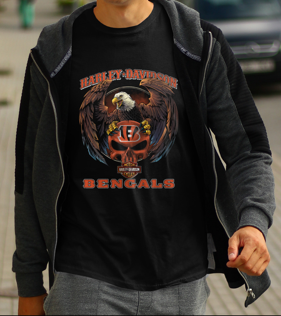 Harley Davidson Cincinnati Bengals Motor Cycles Eagle T-Shirt
