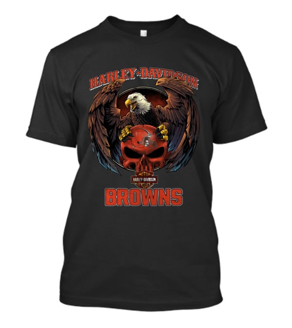 Harley Davidson Motorcycles Cleveland Browns Eagle Skull T-Shirt