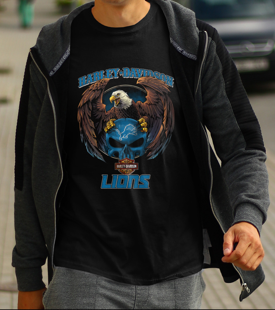Harley Davidson Motor Cycles Lions Eagle Skull T-Shirt