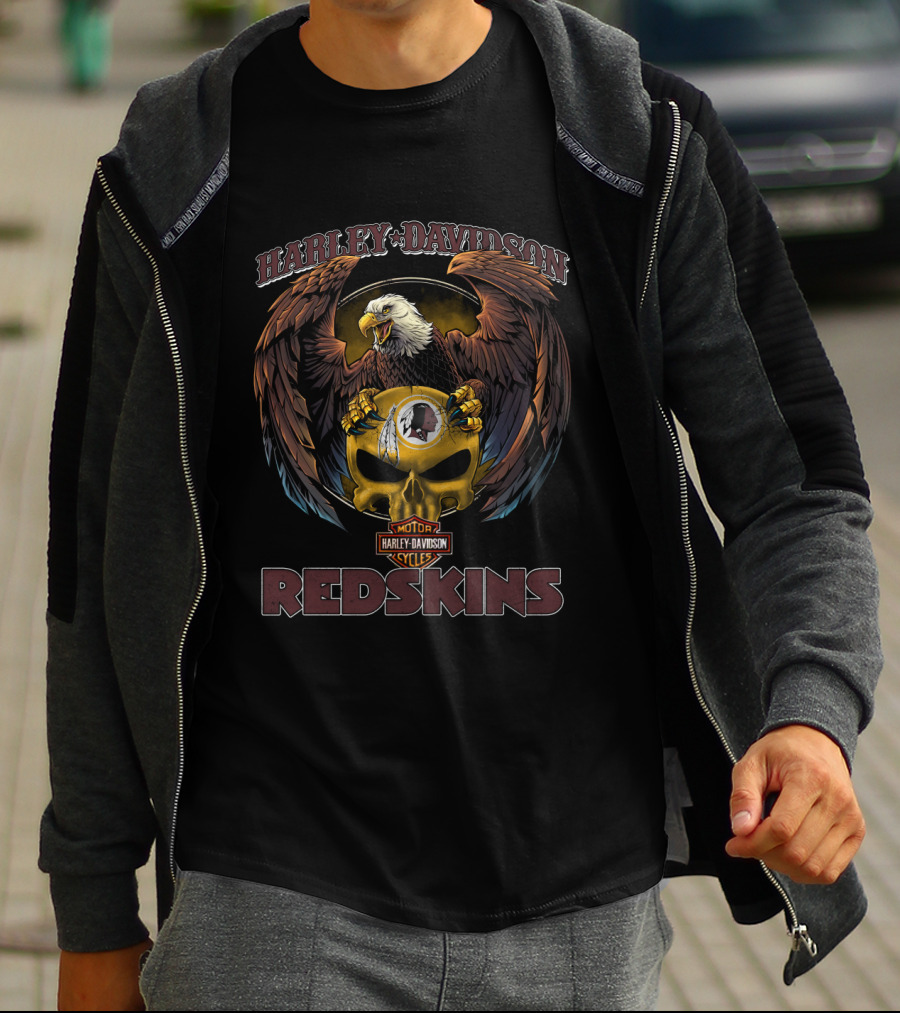 Harley Davidson Motor Cycles Redskins Eagle And Skull T-Shirt
