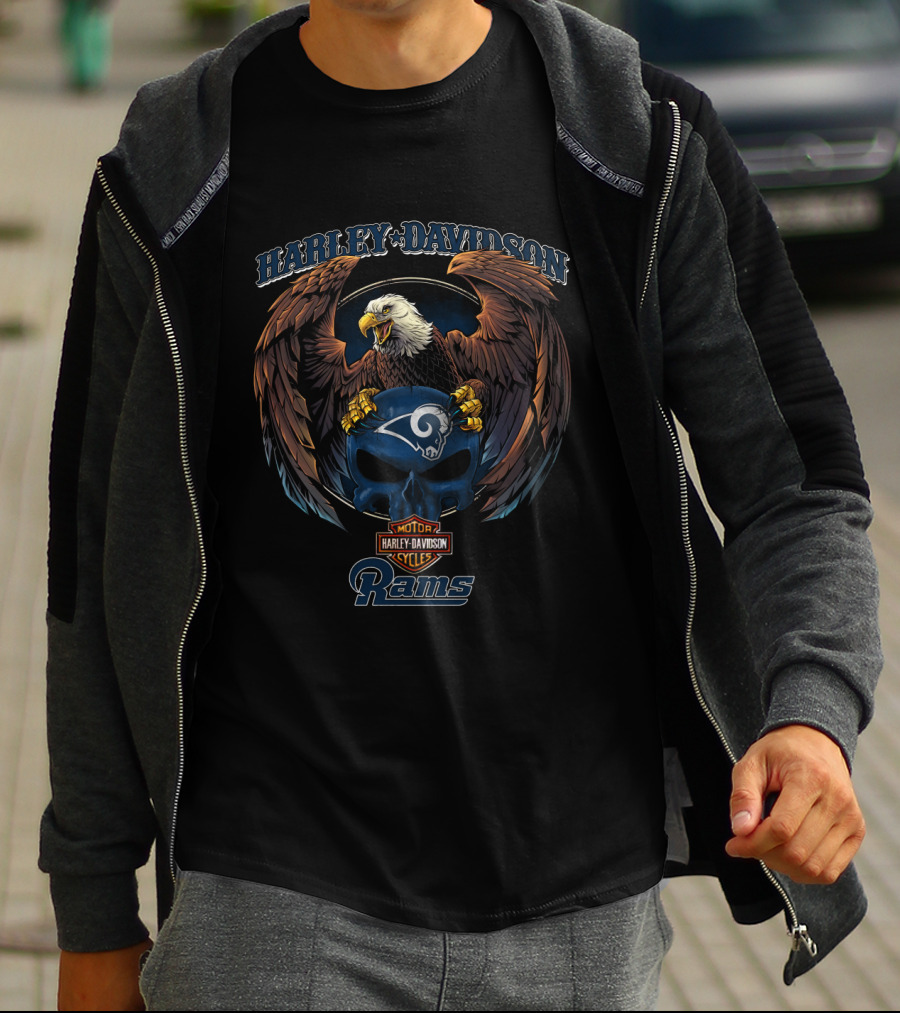 Harley Davidson Motor Cycles Los Angeles Rams Eagle T-Shirt
