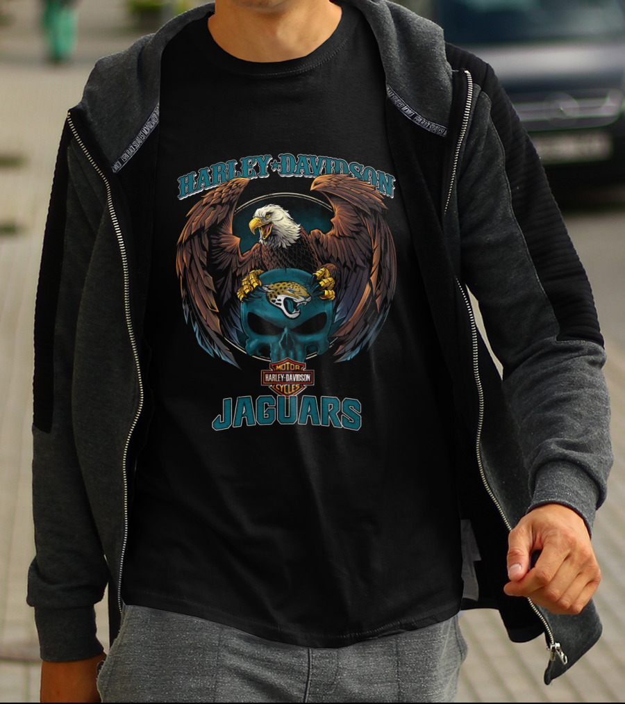 Harley Davidson Motor Cycles Jacksonville Jaguars Eagle Skull T-Shirt