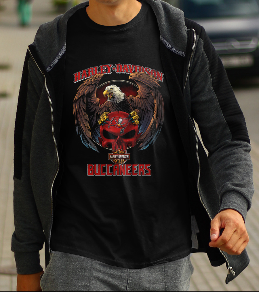 Harley Davidson Buccaneers Bald Eagle And Skull T-Shirt