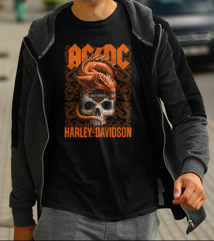 Acdc Harley Davidson Dragon Skull T-Shirt