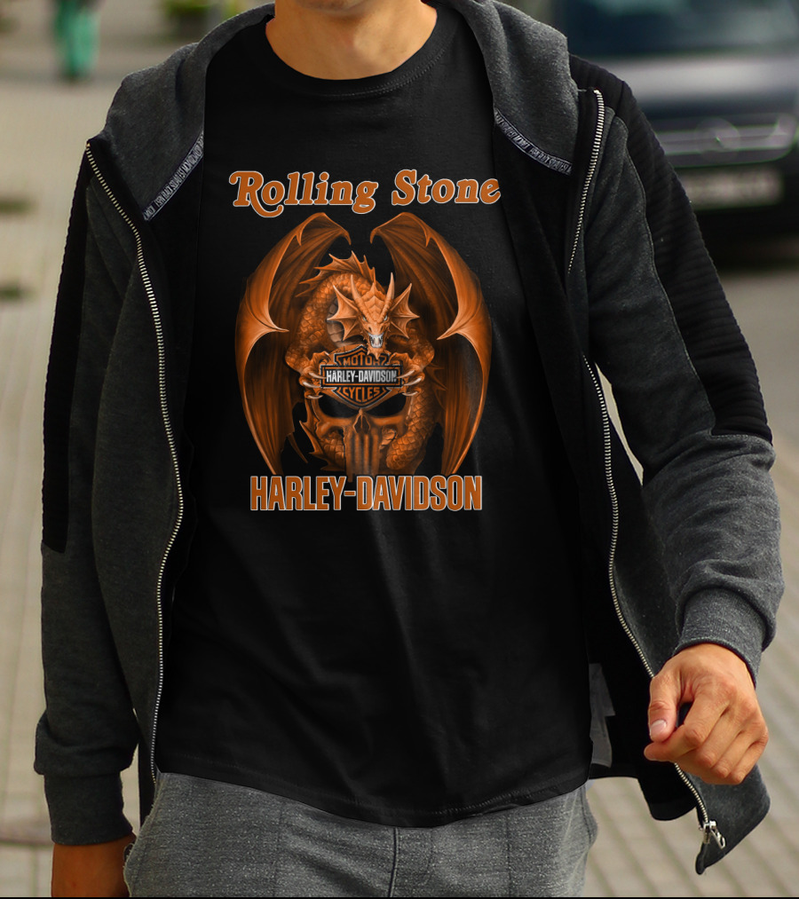 Rolling Stone Harley Davidson Dragon With Skull And Wings T-Shirt