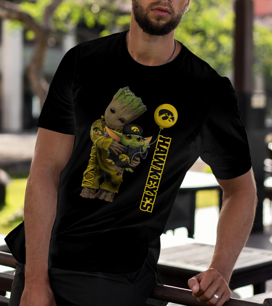 G&Y Iowa Hawkeyes Groot And Baby Yoda Balloon T-Shirt