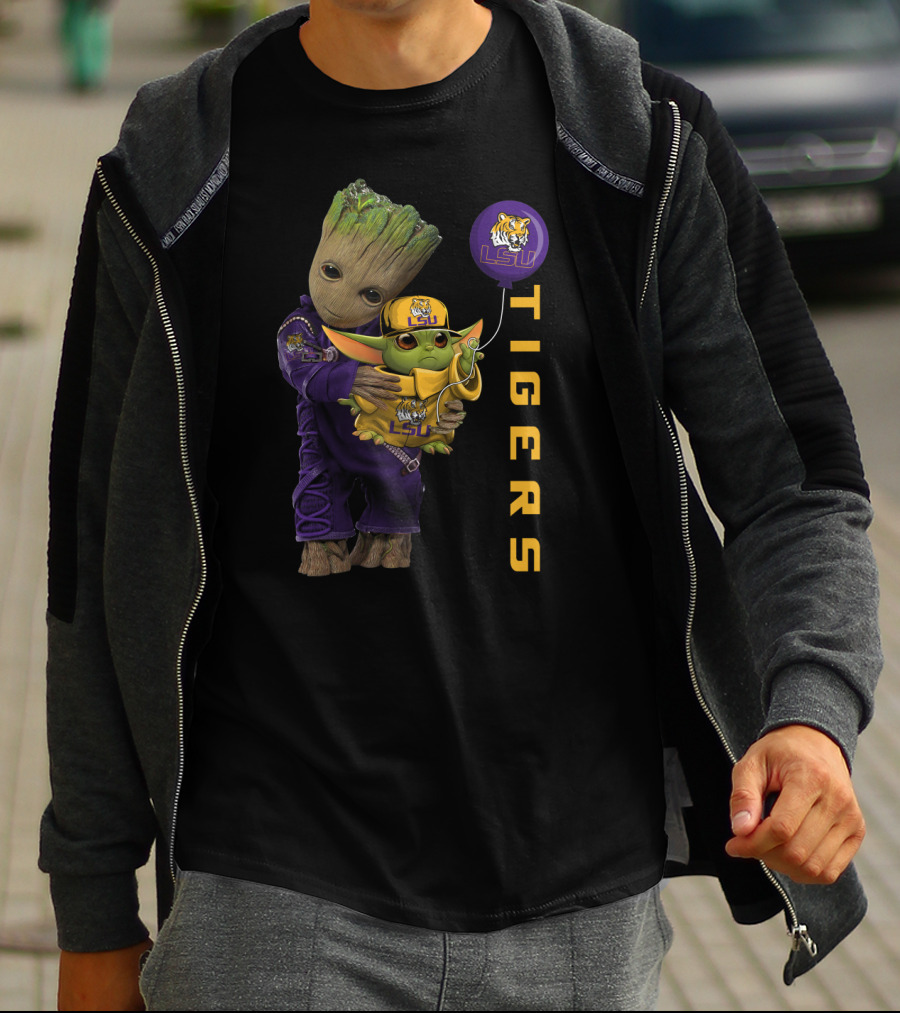Groot And Baby Yoda Lsu Tigers Fan Gear T-Shirt