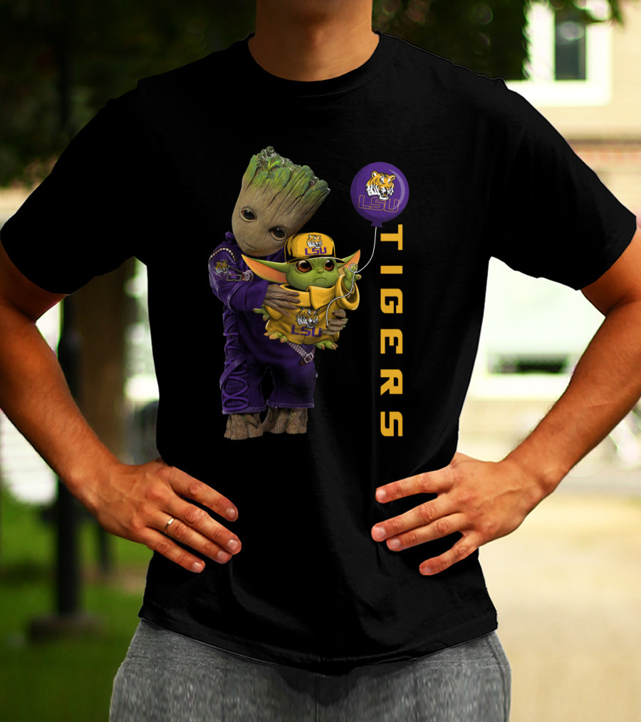 Groot And Baby Yoda Lsu Tigers Fan Gear T-Shirt