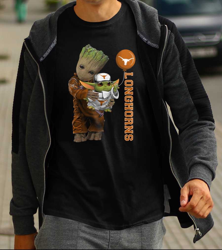 G&Y Texas Longhorns Groot Baby Yoda Balloon T-Shirt