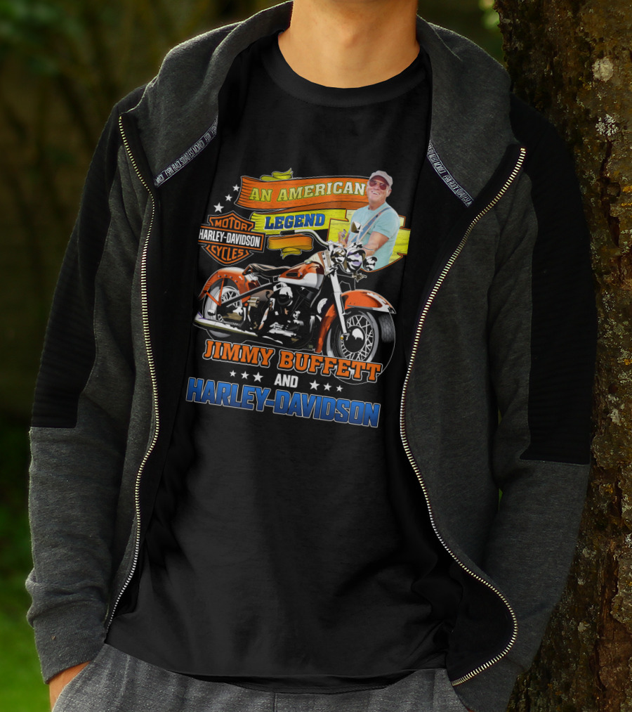 An American Legend Jimmy Buffett And Harley Davidson Motor Cycles T-Shirt