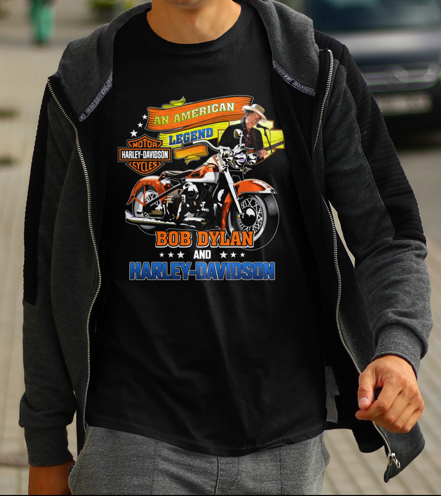 An American Legend Bob Dylan And Harley Davidson Cycles T-Shirt