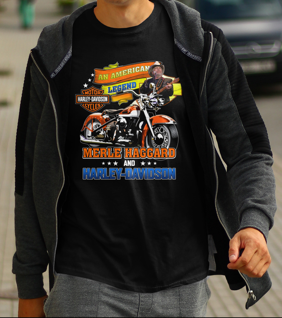 An American Legend Merle Haggard And Harley Davidson Motorcycles T-Shirt