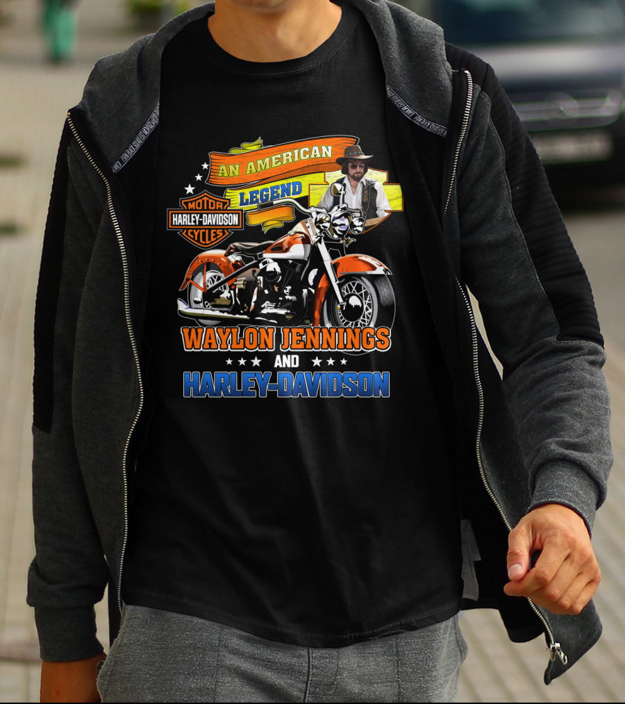 An American Legend Waylon Jennings And Harley Davidson Motor Cycles T-Shirt