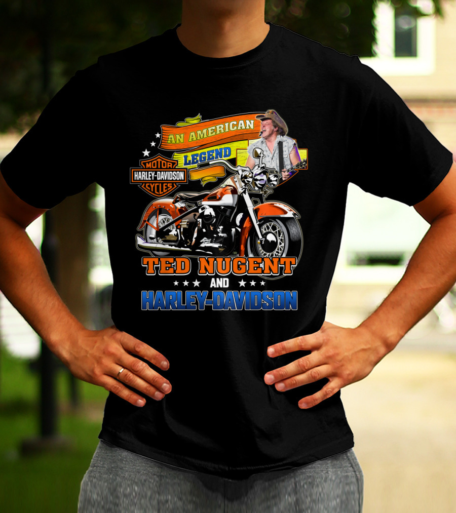 An American Legend Ted Nugent And Harley Davidson Motor Cycles T-Shirt