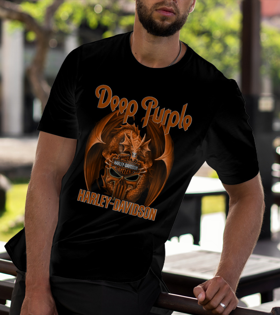 Deep Purple Harley Davidson Motorcycles Dragon T-Shirt
