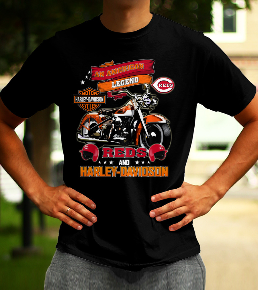 An American Legend Cincinnati Reds Motor Harley Davidson Cycles T-Shirt