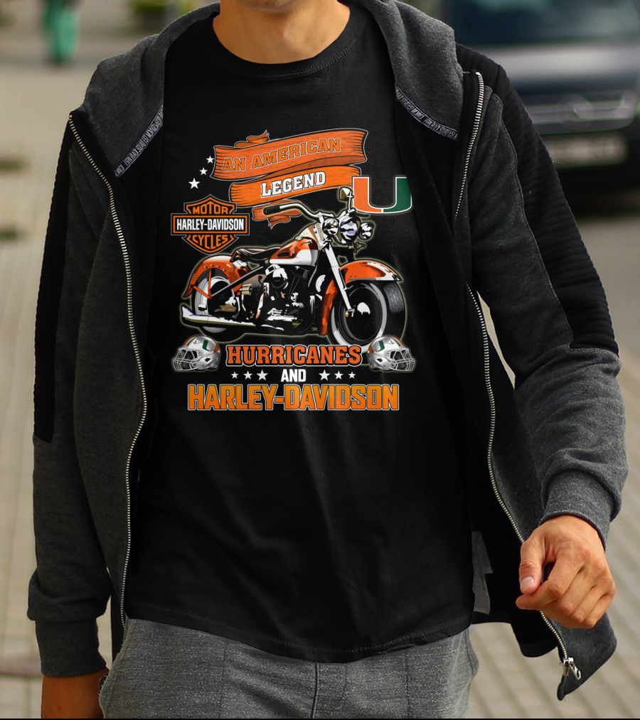 An American Legend Hurricanes And Harley Davidson Motor Cycles Miami T-Shirt