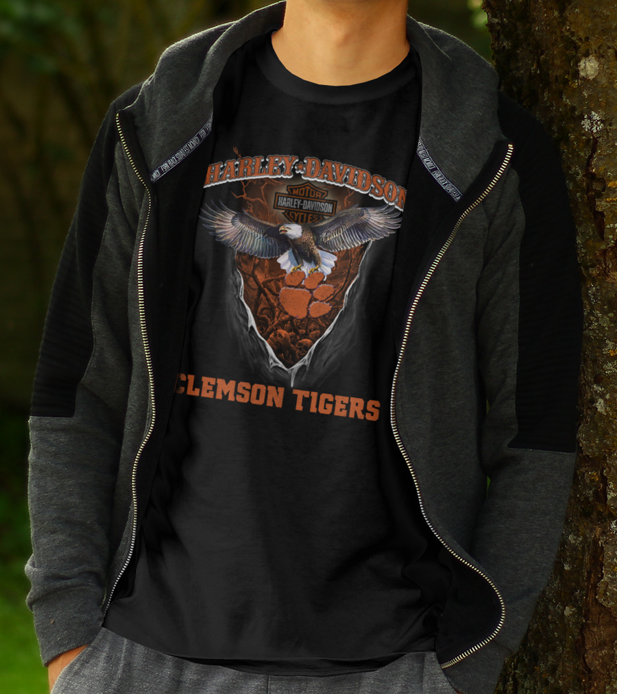 Harley Davidson Clemson Tigers Bald Eagle Paw T-Shirt