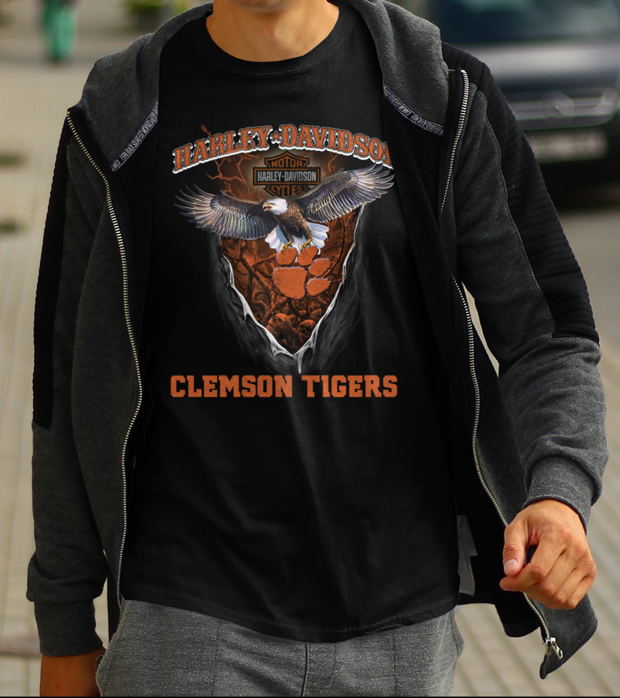 Harley Davidson Clemson Tigers Bald Eagle Paw T-Shirt